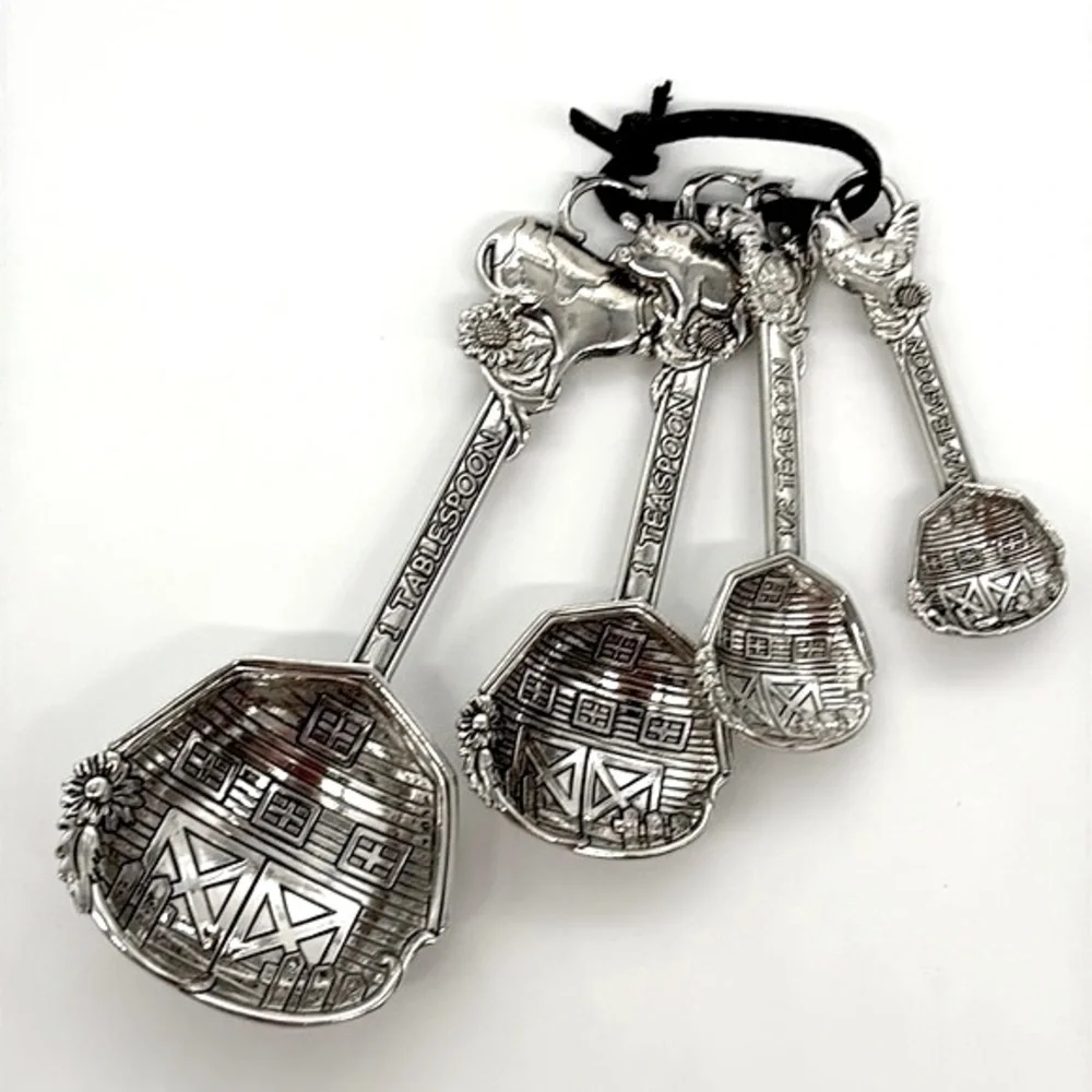 Barn/Farm Animal Theme 4 Piece Metal Measuring Spoons Set